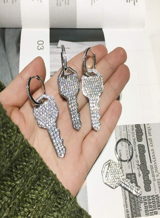 Youngy Fashion Earrings, Youngy Shiny Full Rhinestone Crystal Key Charm Dangle Hoop Earrings Women Girlfriend - Image 2